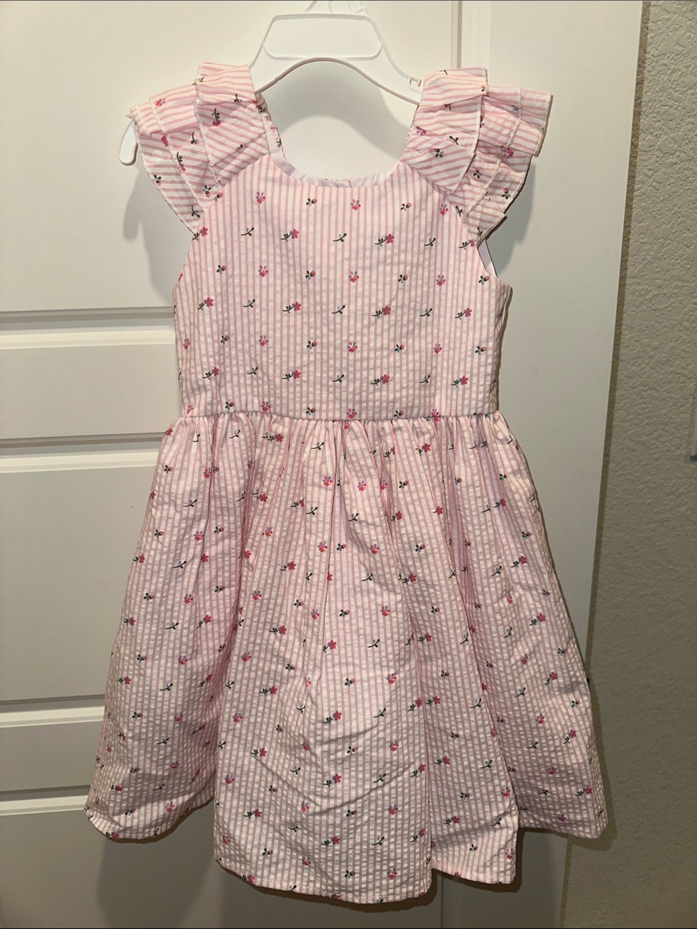 Blueberi Boulevard Pink Floral Ruffle-Sleeve Dress